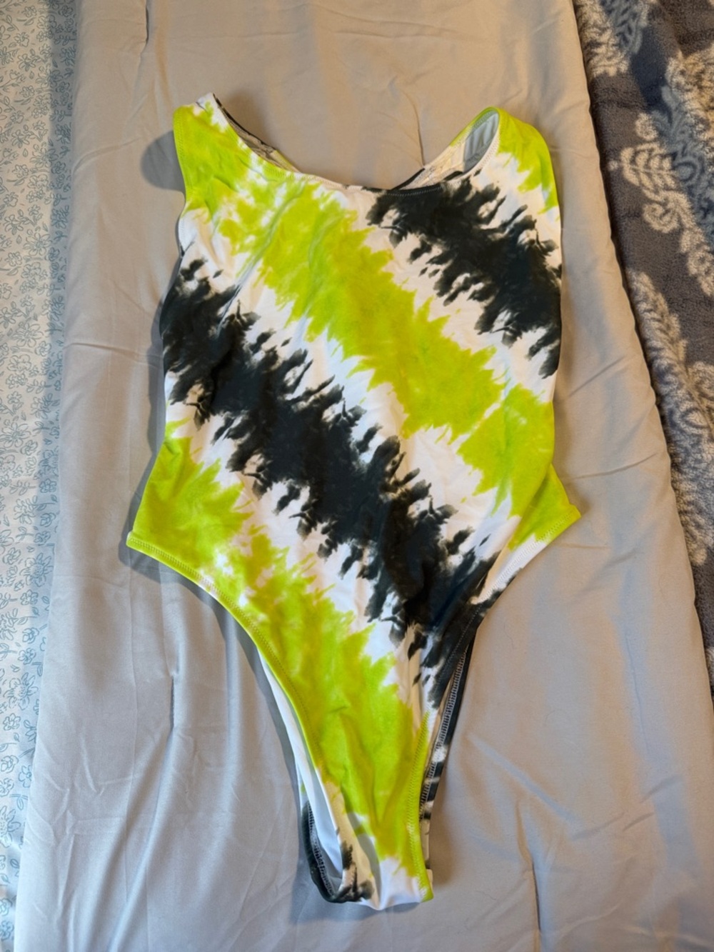 aerie Neon Yellow, Black & White Tie-Dye One-Piece Swimsuit
